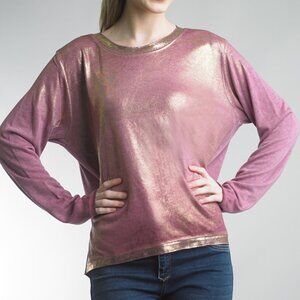 NWT Tempo Paris Bordeaux Gold Painted Long Sleeve Tee